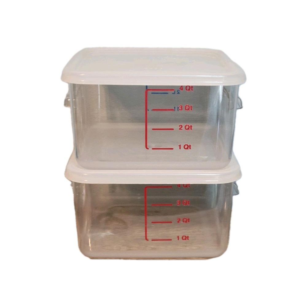 Lot of 2 Rubbermaid Commercial Square Storage Containers W Lids 4 Qt Clear #6509